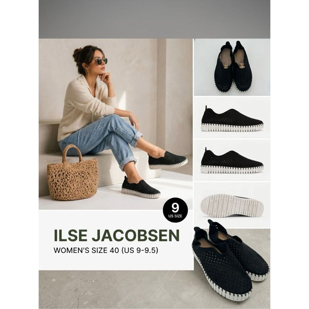 Ilse Jacobsen Women's Laser-Cut Tulip Slip-on Loafer Flats Black Size 40 (9-9.5)
